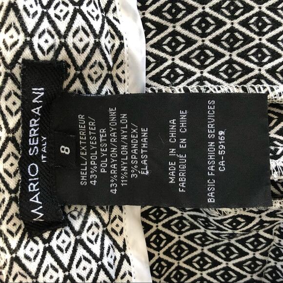 Mario Serrani Geometric Print Black and White Slim Cropped Chino Pant size 8 - Picture 8 of 9